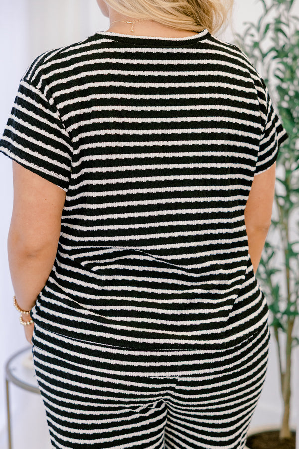 Chic Soul plus size clothing, black and white horizontal striped top