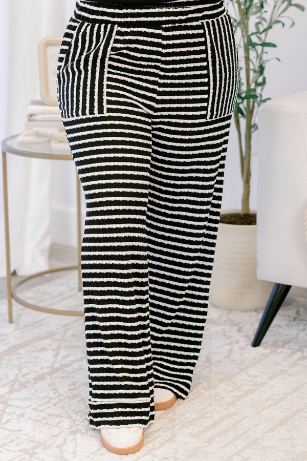 Chic Soul plus size clothing, white and black striped lounge pants