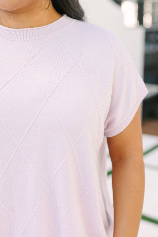 Chic Soul plus size clothing, light purple short sleeve sweater with a windowpane texture throughout 