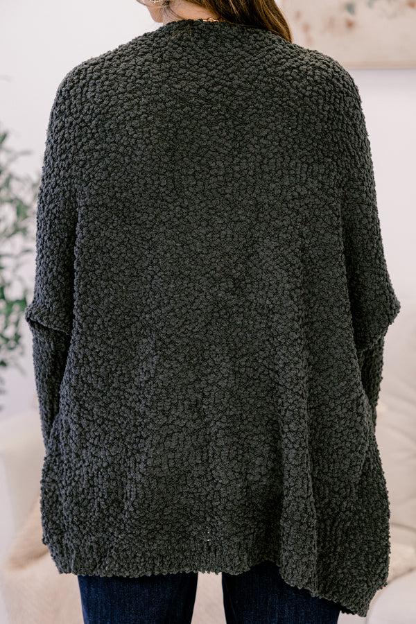 Chic Soul plus size clothing, charcoal grey long sleeve cardigan