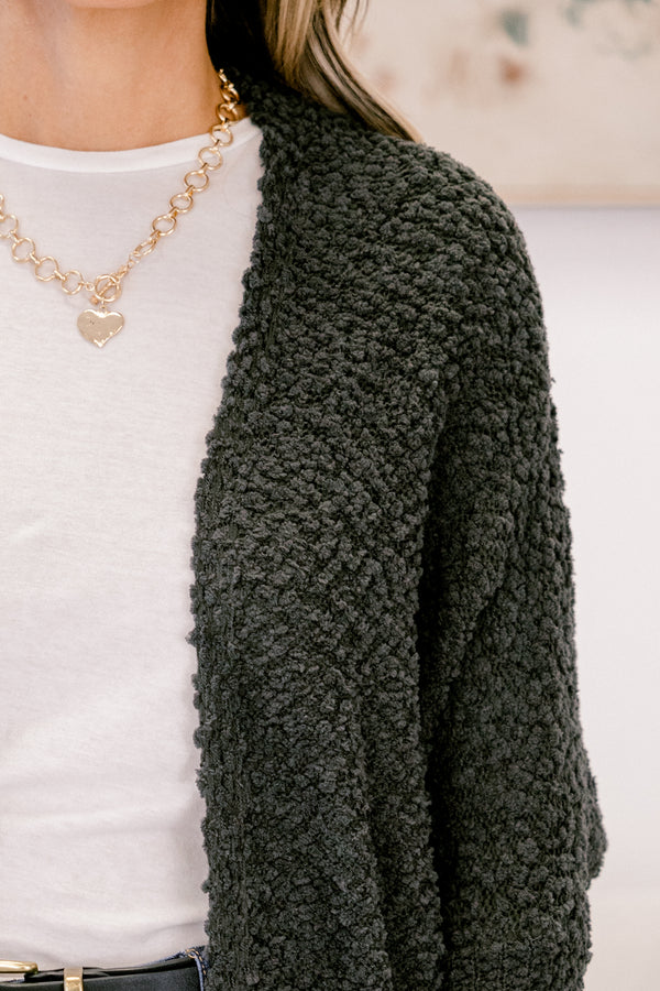 Chic Soul plus size clothing, charcoal grey long sleeve cardigan