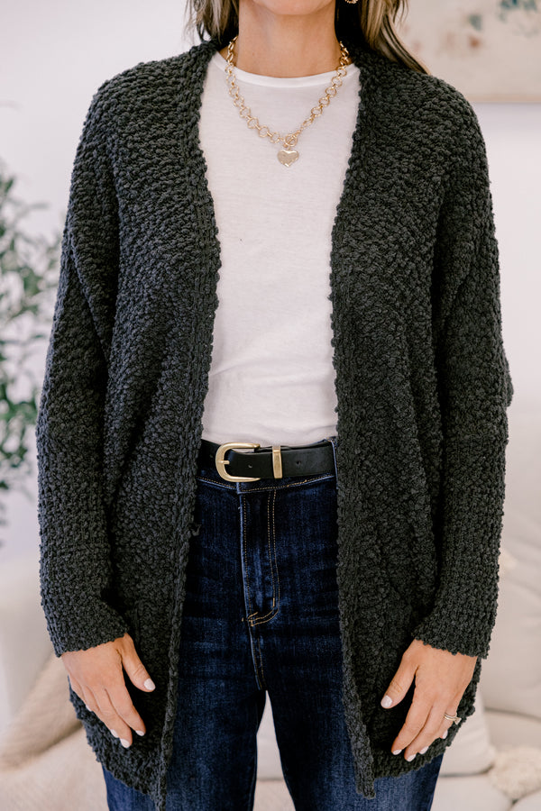 Chic Soul plus size clothing, charcoal grey long sleeve cardigan