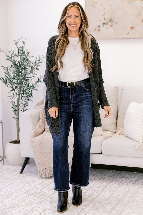 Chic Soul plus size clothing, charcoal grey long sleeve cardigan