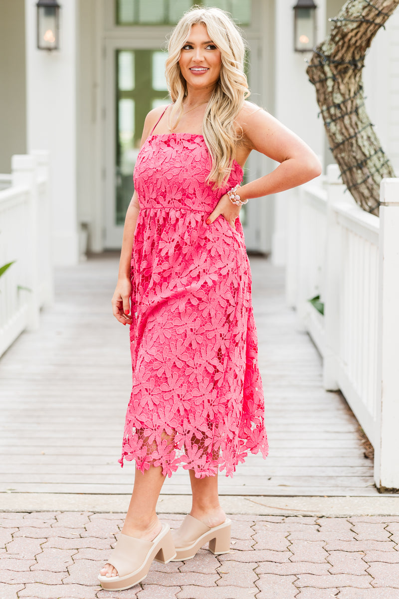 bohemian pink midi dress Bohemian Spaghetti Strap Midi Dress, Lace Ruffle Hem, Women's Beach Wedding Guest Party Dress Pink