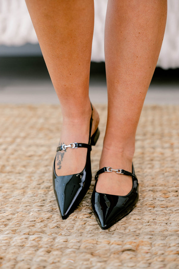 Chic Soul plus size clothing, black patent leather pointed toe sling back flats