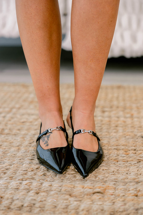 Chic Soul plus size clothing, black patent leather pointed toe sling back flats