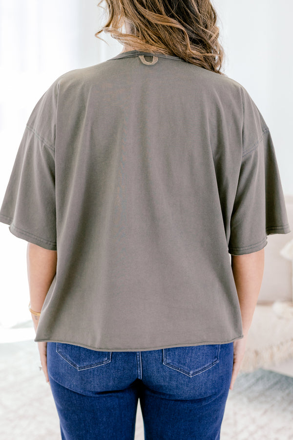 Chic Soul plus size clothing, charcoal grey slightly cropped vintage style national park tee 