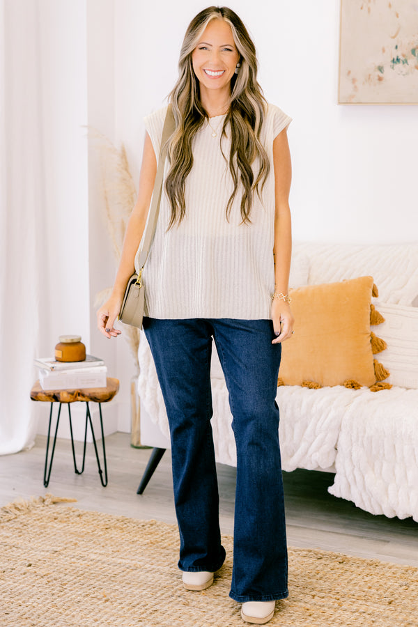 Chic Soul plus size clothing, short-sleeve ivory white chunky knit soft top with a high-scoop-neckline 