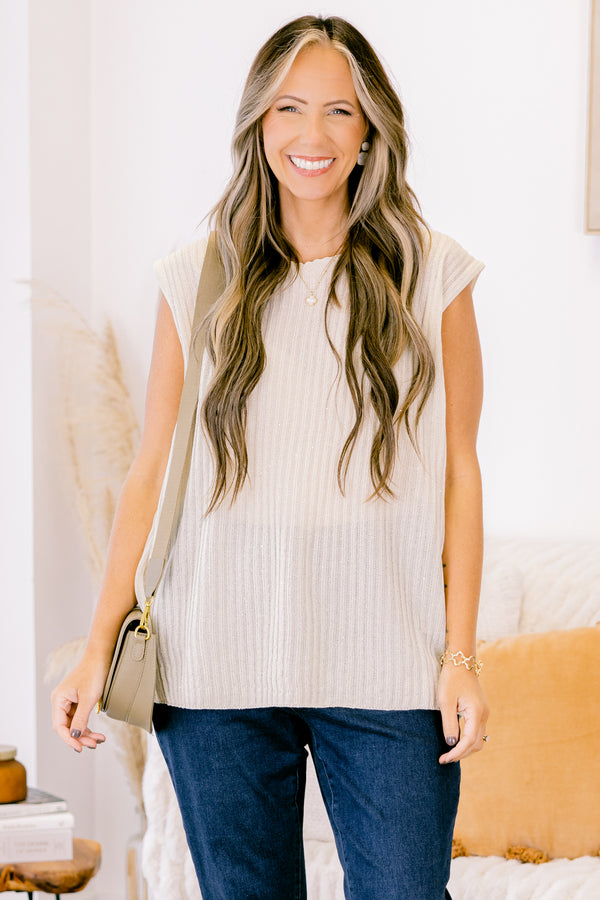 Chic Soul plus size clothing, short-sleeve ivory white chunky knit soft top with a high-scoop-neckline 