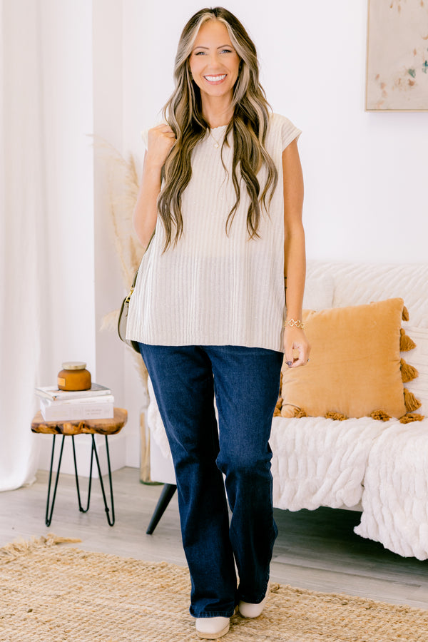 Chic Soul plus size clothing, short-sleeve ivory white chunky knit soft top with a high-scoop-neckline 