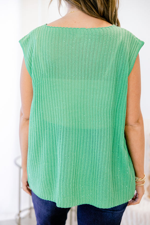 Chic Soul plus size clothing, sleeveless knit ribbed mint green tank top with a high-scoop-neckline 