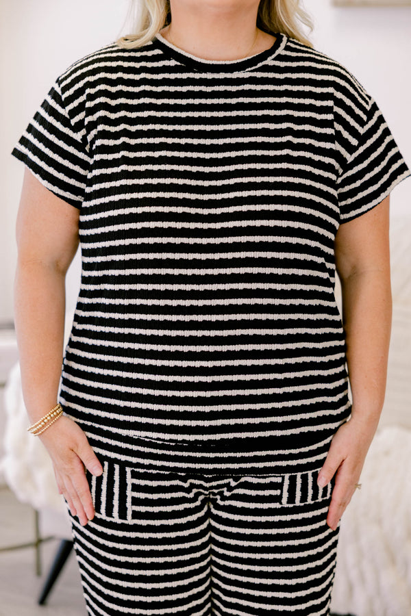 Chic Soul plus size clothing, black and white horizontal striped top
