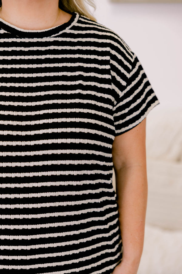 Chic Soul plus size clothing, black and white horizontal striped top