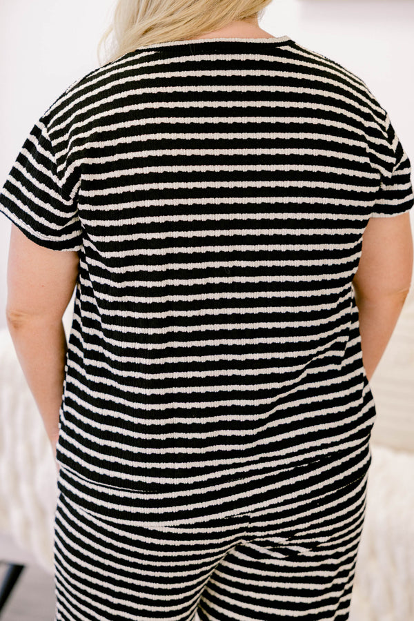 Chic Soul plus size clothing, black and white horizontal striped top