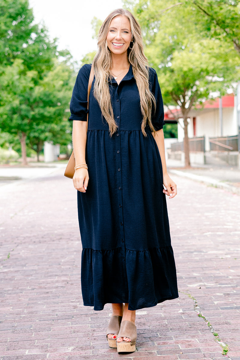 navy blue maxi dress with short sleeves In Your Happy Place Dress, Navy – Chic Soul