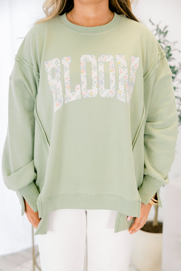 Chic Soul plus size clothing, light sage long sleeve crew with 