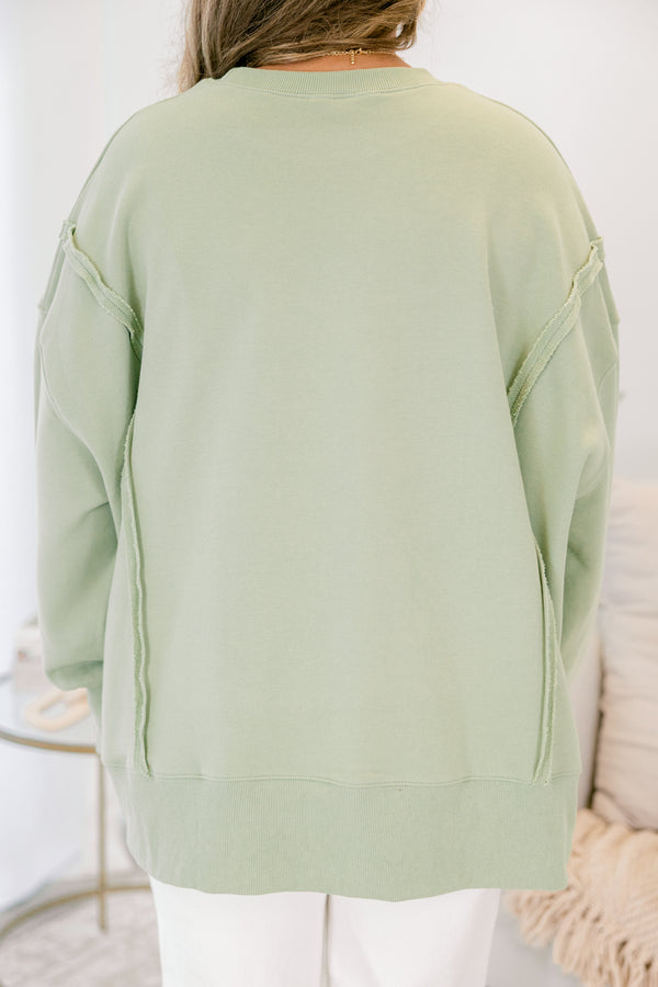 Chic Soul plus size clothing, light sage long sleeve crew with 