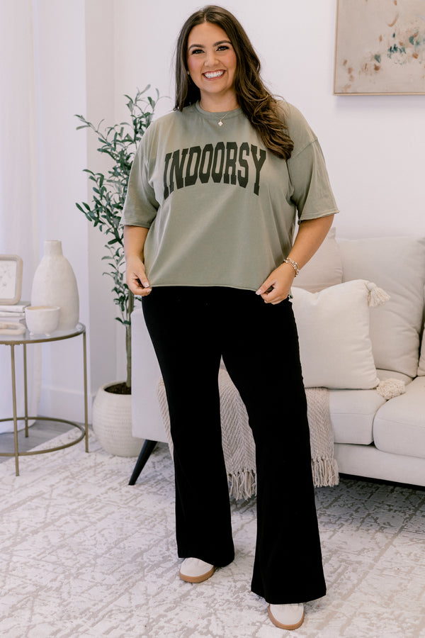 Chic Soul plus size clothing, army green oversized slightly cropped tee with 