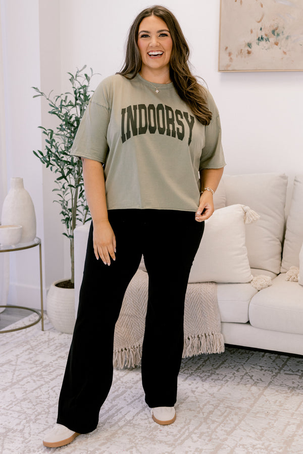 Chic Soul plus size clothing, army green oversized slightly cropped tee with 