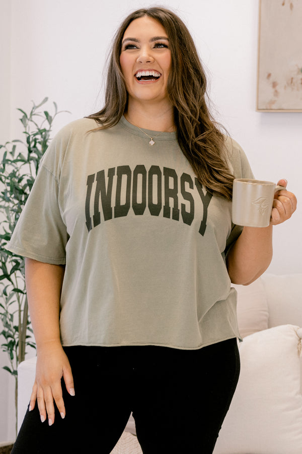 Chic Soul plus size clothing, army green oversized slightly cropped tee with 