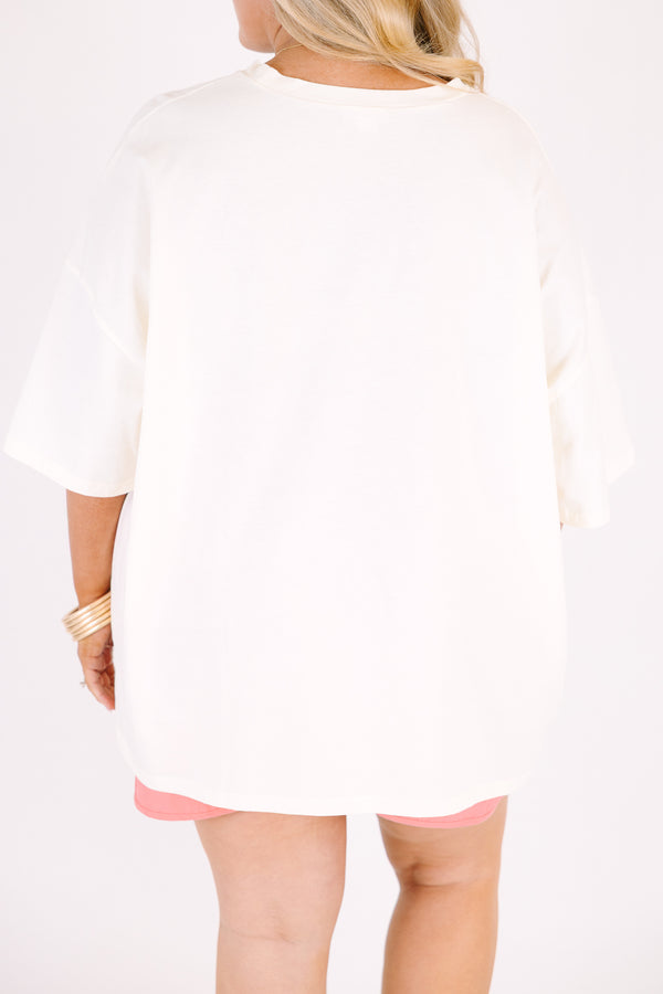 Chic Soul plus size clothing, ivory short sleeve graphic tee with the saying 