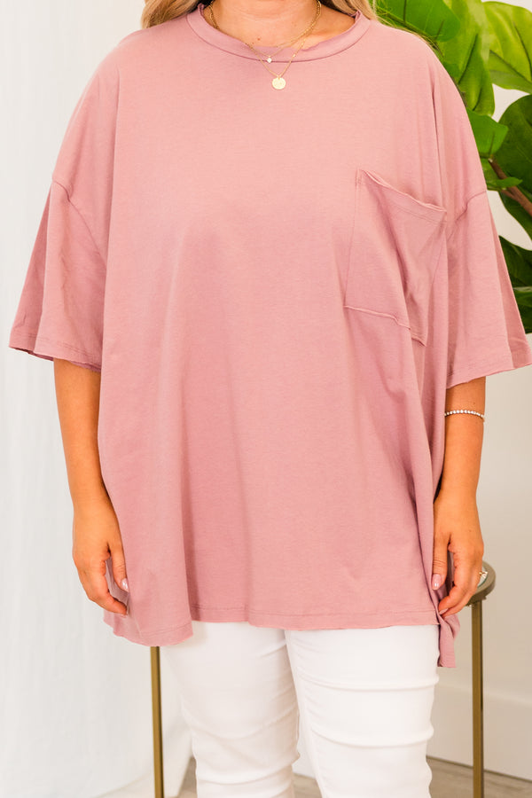 Chic Soul plus size clothing, light rose short sleeve baggy tshirt with chest pocket