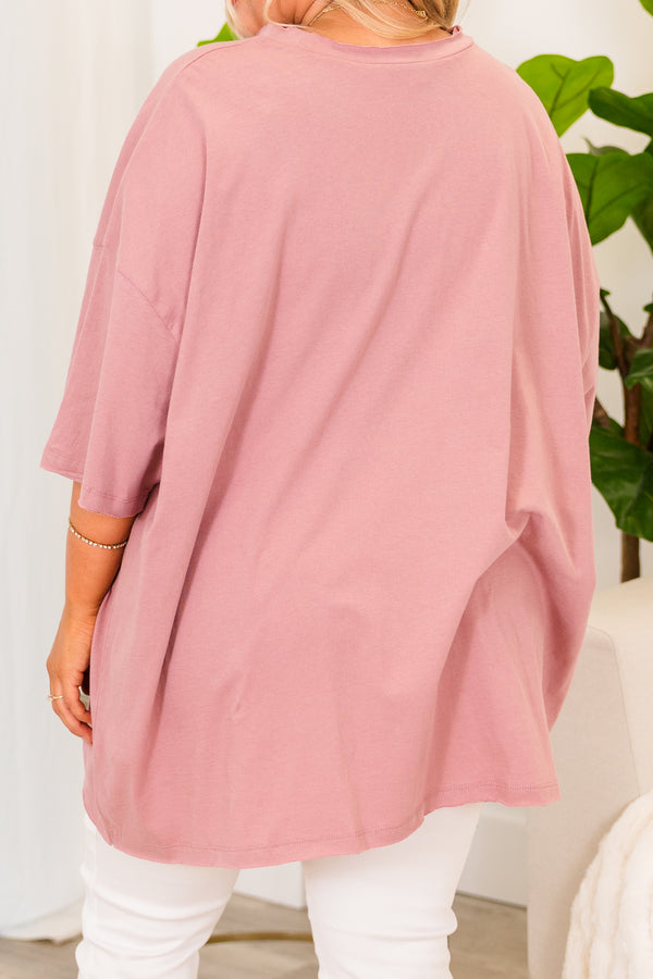 Chic Soul plus size clothing, light rose short sleeve baggy tshirt with chest pocket