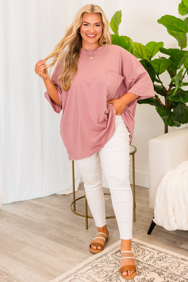 Chic Soul plus size clothing, light rose short sleeve baggy tshirt with chest pocket