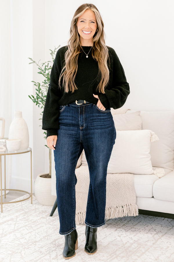 Chic Soul plus size clothing, black long sleeve crewneck sweater