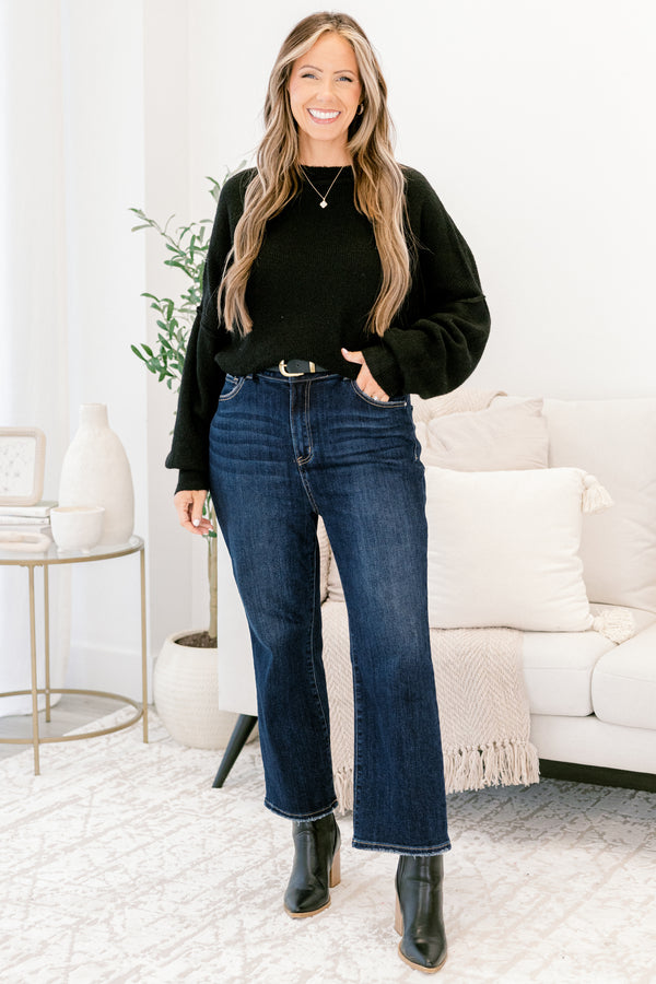 Chic Soul plus size clothing, black long sleeve crewneck sweater