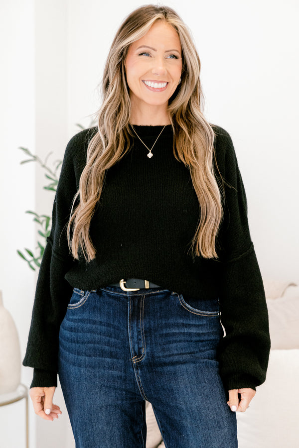 Chic Soul plus size clothing, black long sleeve crewneck sweater