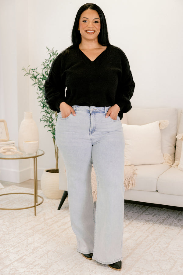 Chic Soul plus size clothing, light wash straight flare denim jeans