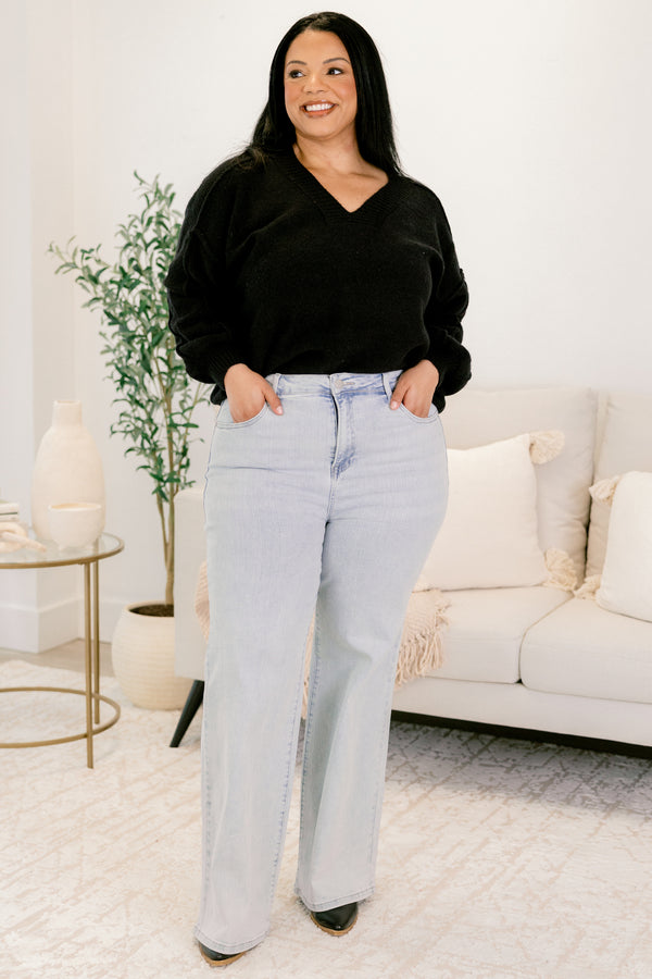 Chic Soul plus size clothing, light wash straight flare denim jeans