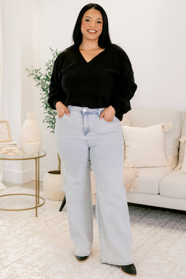 Chic Soul plus size clothing, light wash straight flare denim jeans