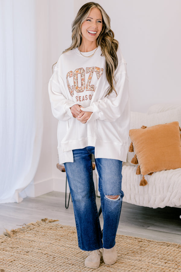 Chic Soul plus size clothing, Ivory crewneck sweatshirt with 