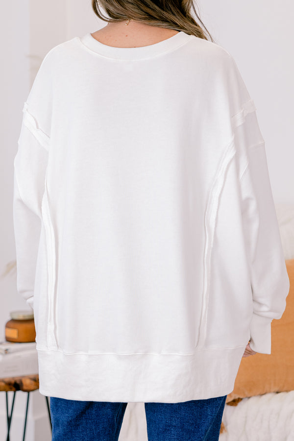 Chic Soul plus size clothing, Ivory crewneck sweatshirt with 