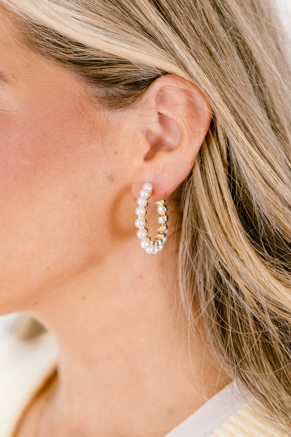 Chic Soul plus size clothing, gold and pearl hoop earrings