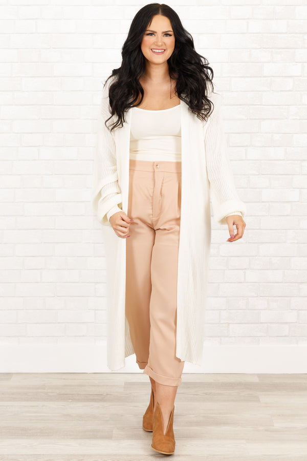 Chic Soul plus size clothing, beige ankle length pants with pleated pattern and cuffed hems