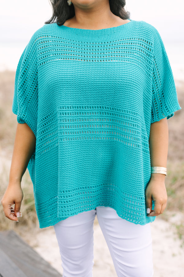 Chic Soul plus size clothing, teal short sleeve sweater top 