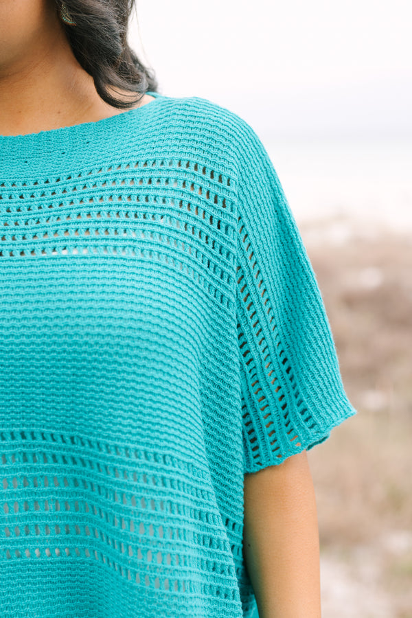 Chic Soul plus size clothing, teal short sleeve sweater top 