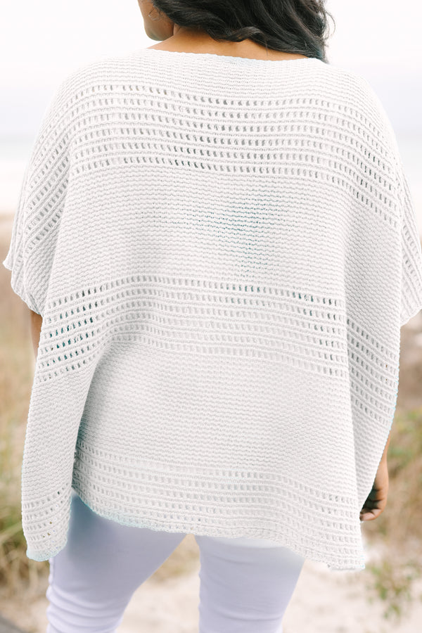 Chic Soul plus size clothing, short sleeve ivory sweater with a crotchet style texture 