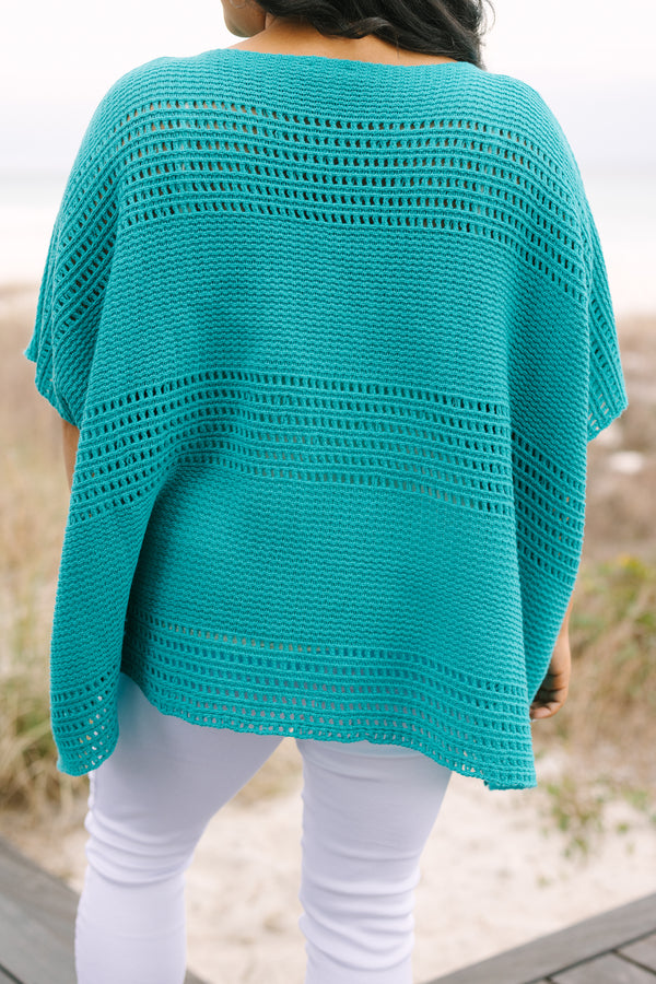 Chic Soul plus size clothing, teal short sleeve sweater top 