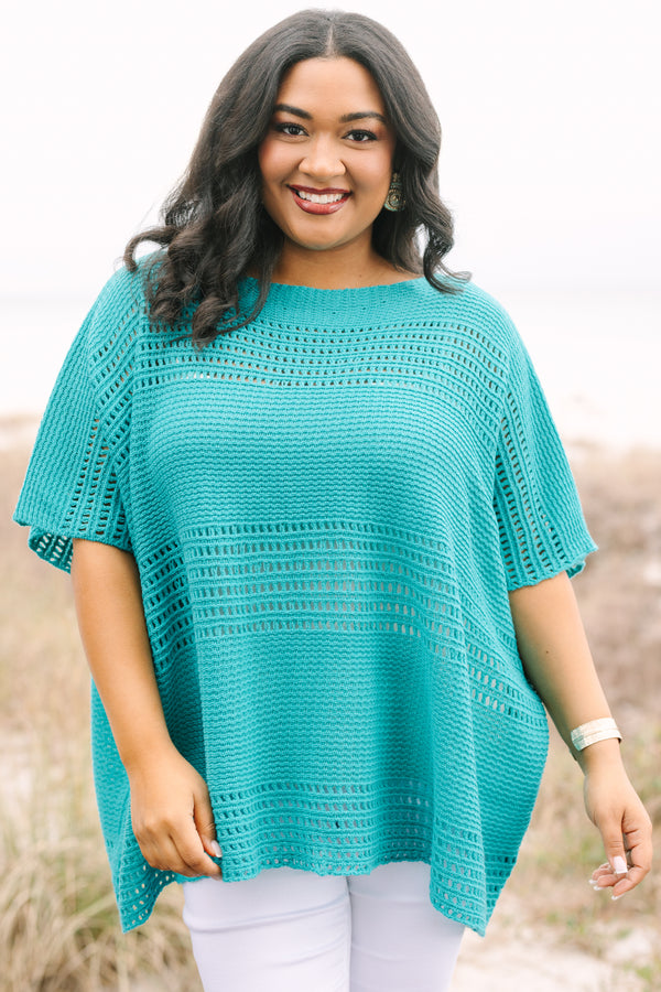 Chic Soul plus size clothing, teal short sleeve sweater top 
