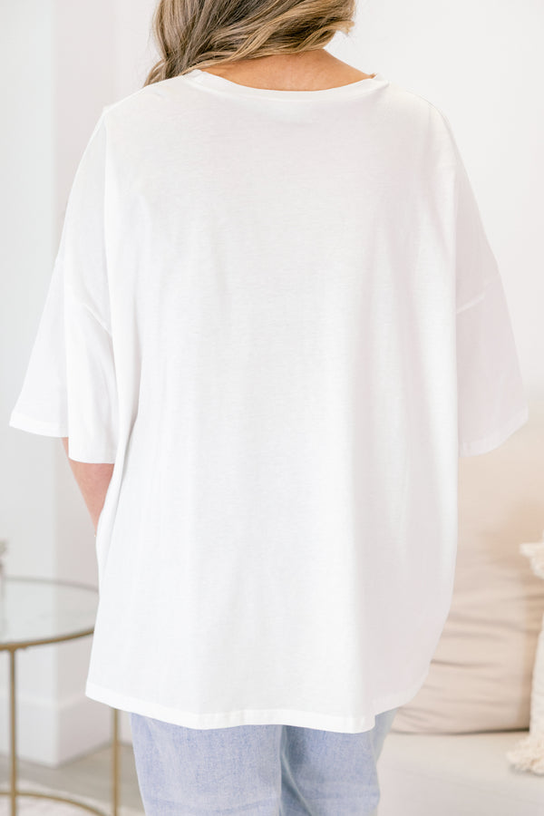 Chic Soul plus size clothing, white short sleeve boyfriend tee with 