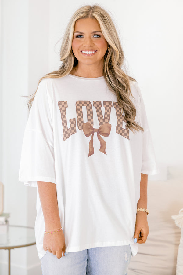 Chic Soul plus size clothing, white short sleeve boyfriend tee with 