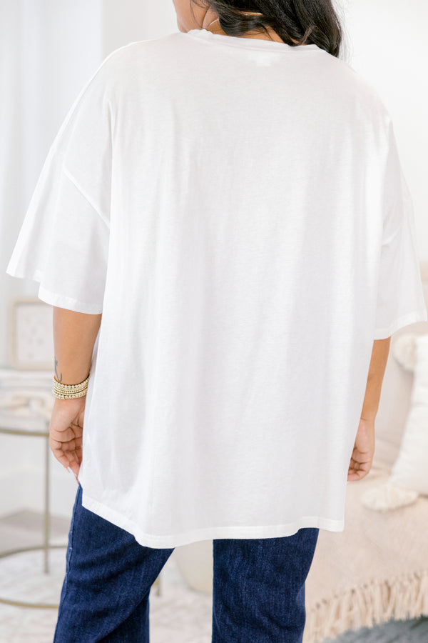 Chic Soul plus size clothing, white short sleeve boyfriend tee with “jingle all the way” text in green and green and red Christmas doodles all over