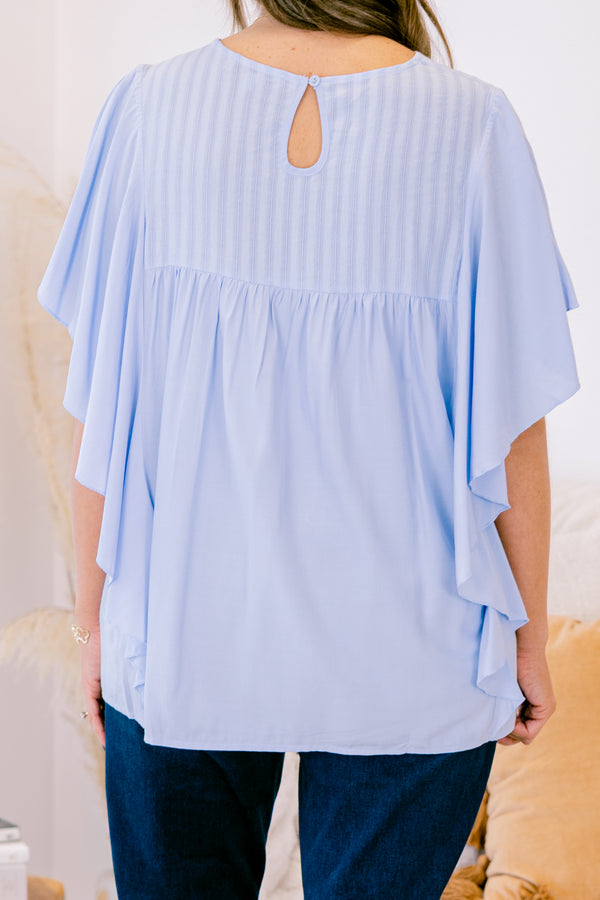 Chic Soul plus size clothing, light blue flutter short sleeve top