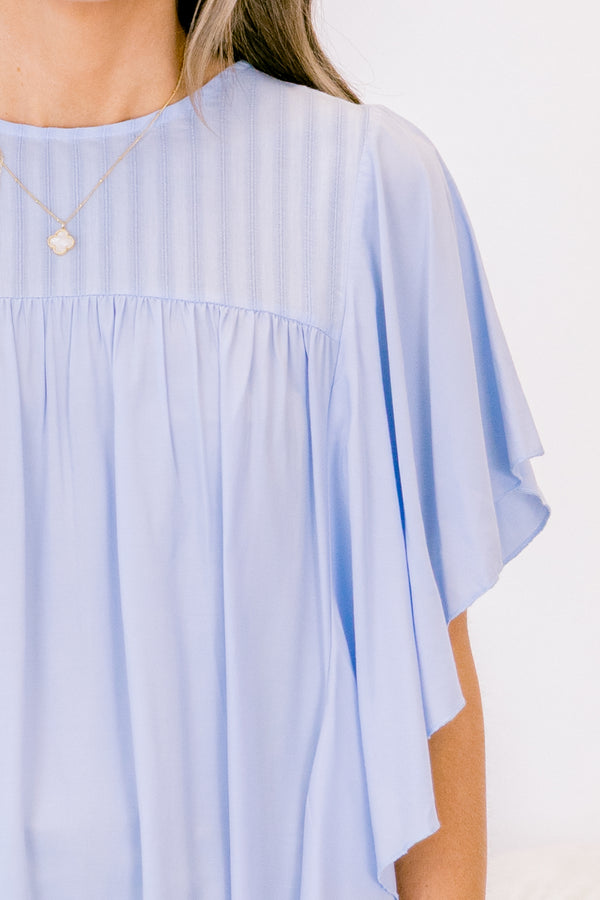 Chic Soul plus size clothing, light blue flutter short sleeve top