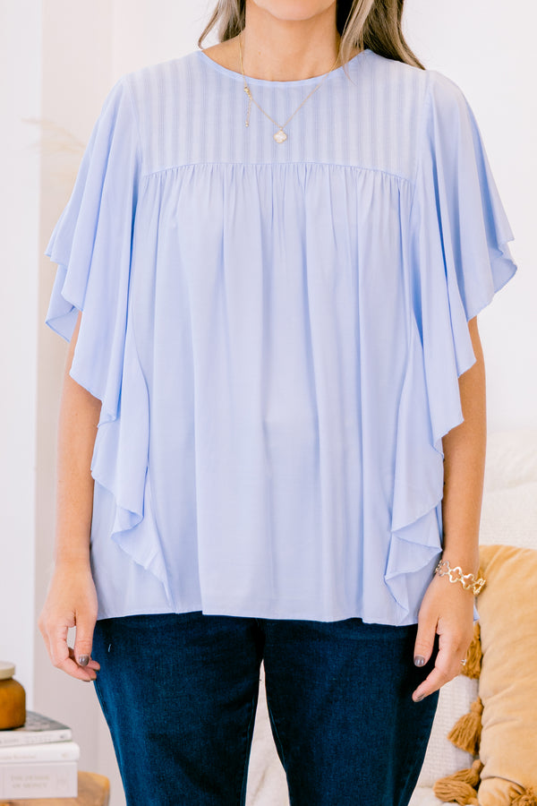 Chic Soul plus size clothing, light blue flutter short sleeve top