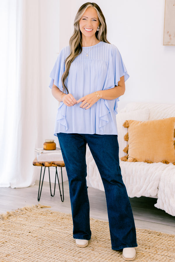 Chic Soul plus size clothing, light blue flutter short sleeve top